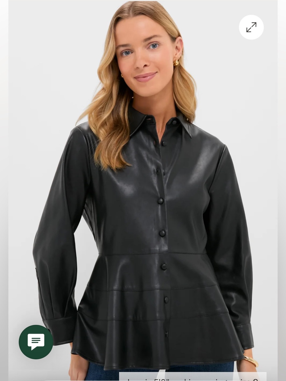 Pomander Place Black Leather Button-Front Peplum Jacket